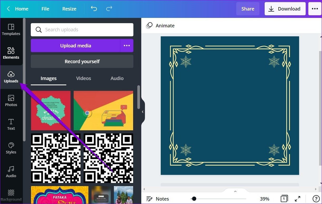 Загрузить медиа в Canva