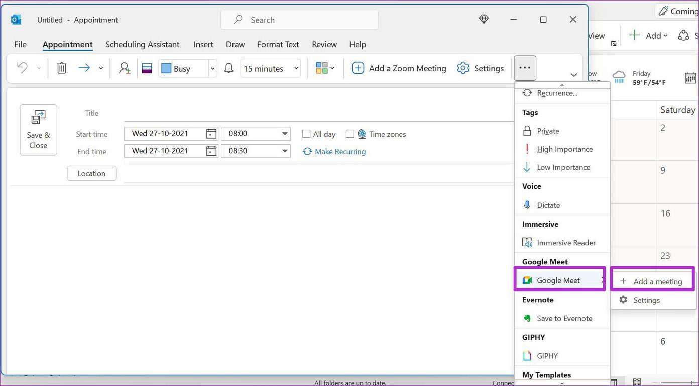 Добавить встречу Google Meet с Outlook