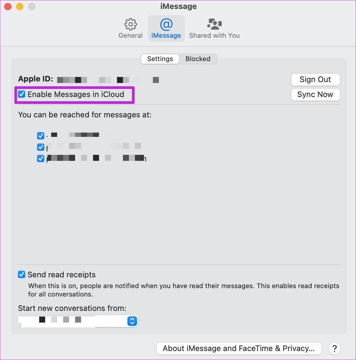 Включить сообщения в iCloud