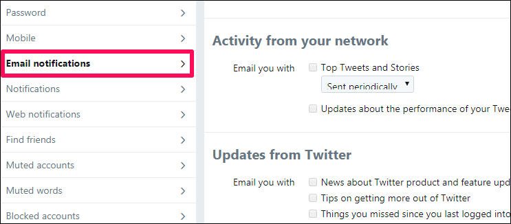 Настройки уведомлений по электронной почте Twitter
