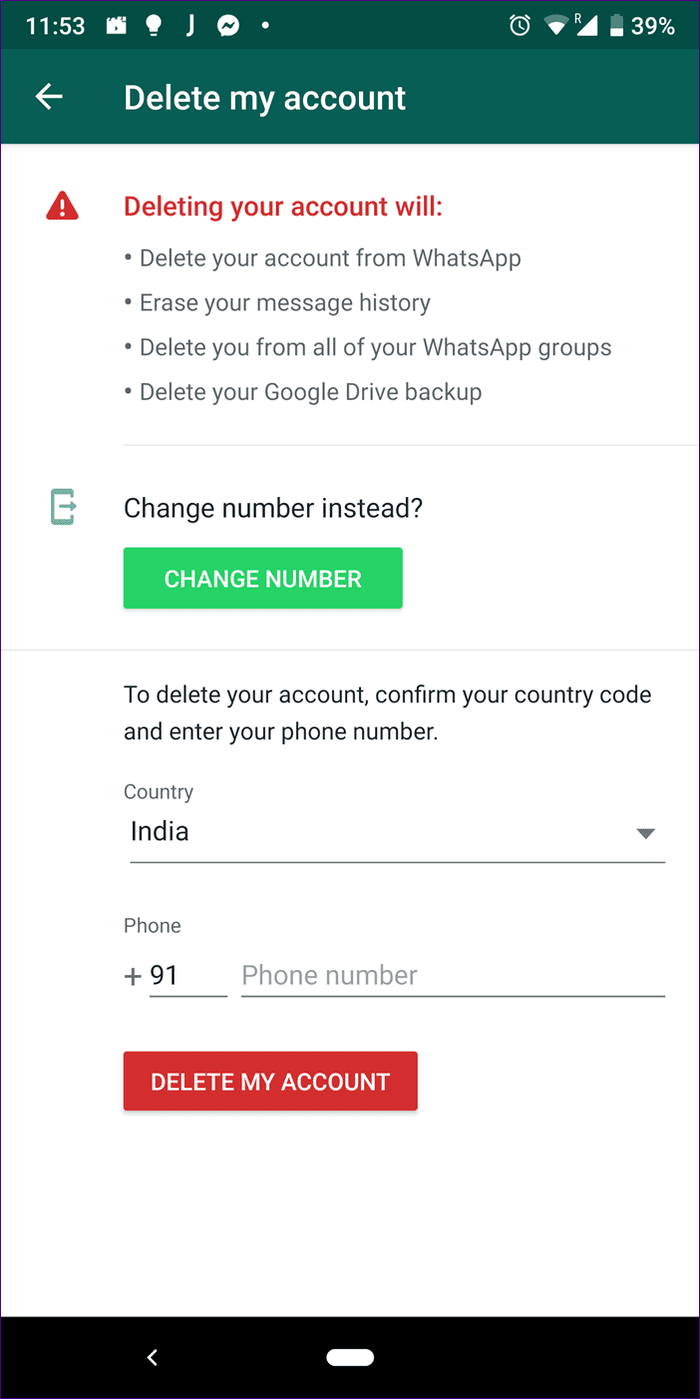 Удаление WhatsApp 9A