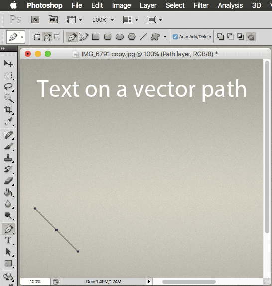 Начальная точка векторного контура текста Photoshop
