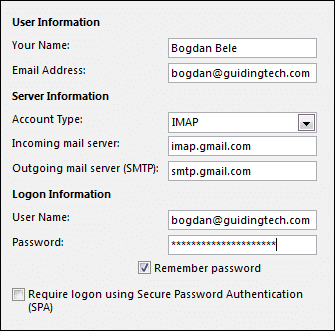 Настройки Imap для Outlook 2013 Google Apps