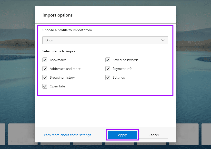 Импорт данных браузера Microsoft Edge Chromium 2