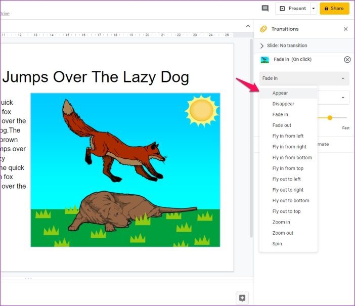 Добавить анимацию в Google Slides 8