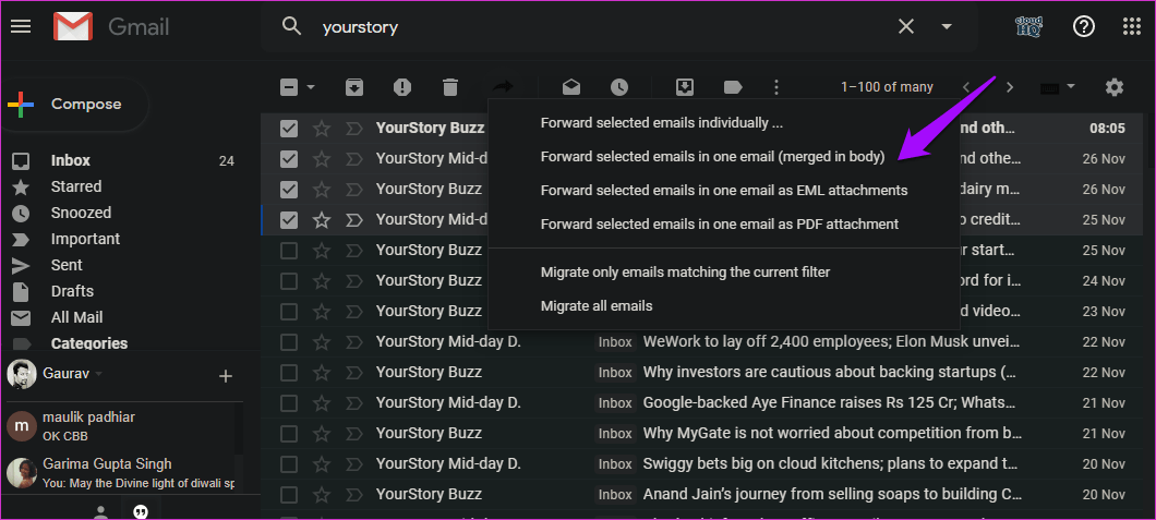 Переслать несколько писем в Gmail 7