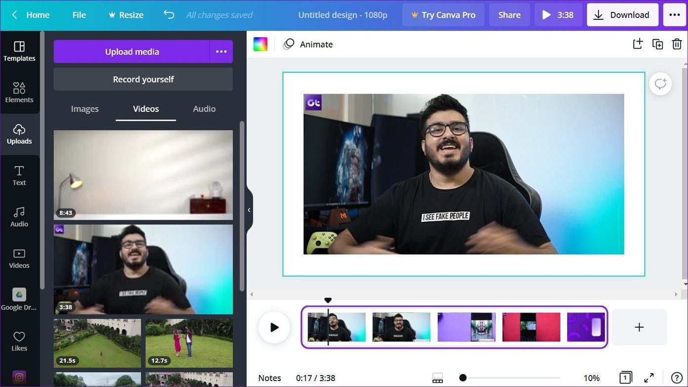 Загруженное видео в Canva