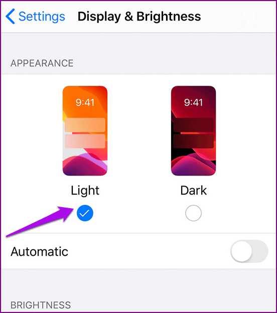 Отключить устройства Ios Dark Mode Яркость дисплея Внешний вид Свет