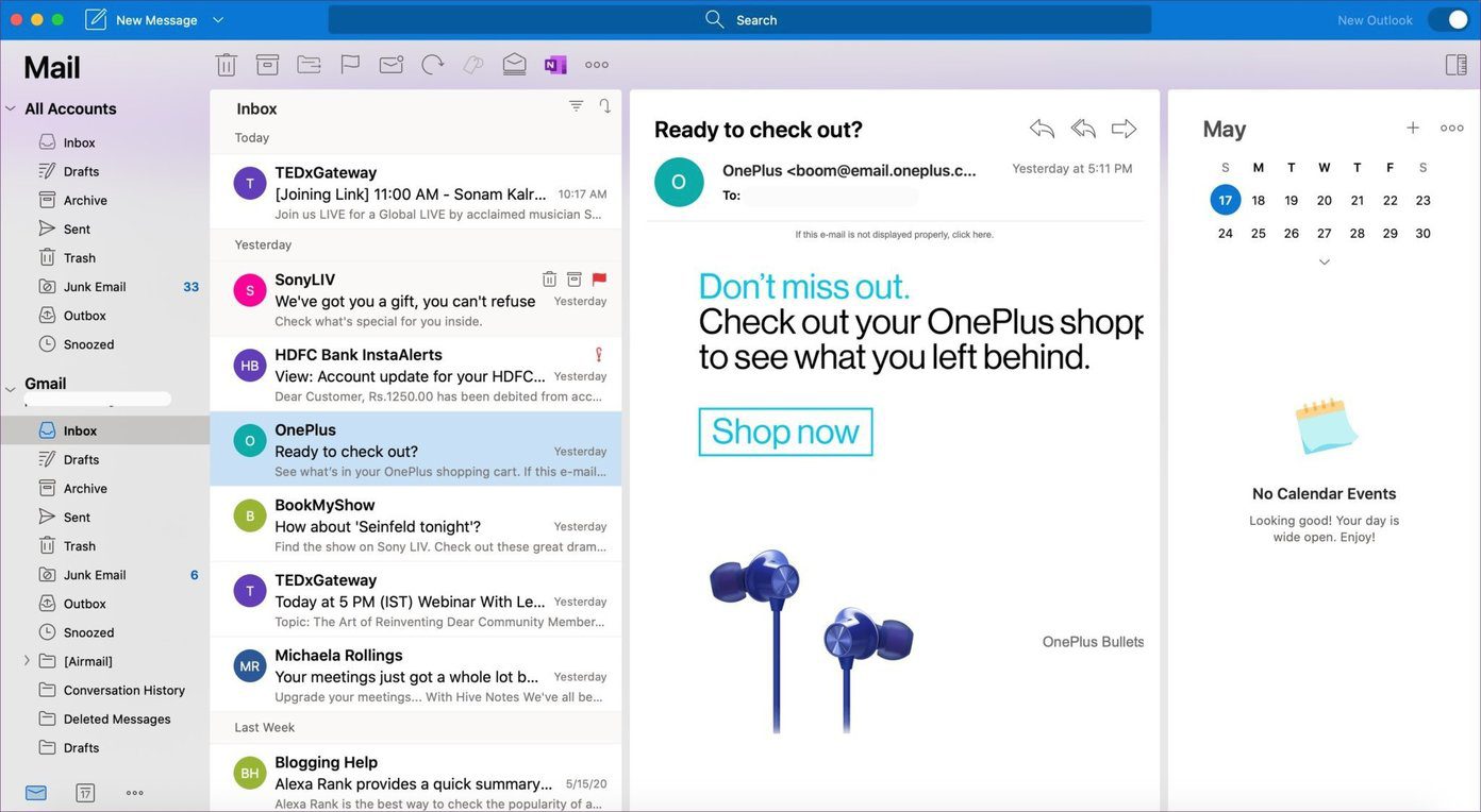 Пользовательский интерфейс Outlook