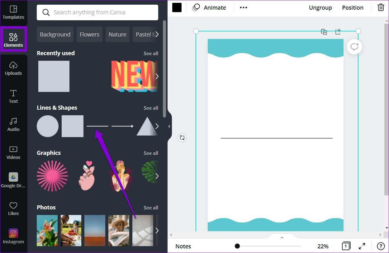 Добавьте элементы в шаблон в Canva