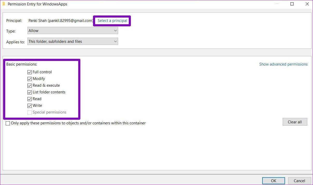 Предоставить права доступа к папке в Windows