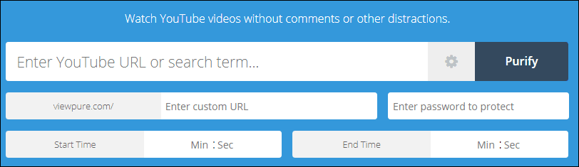 Панель поиска Viewpure для Youtube
