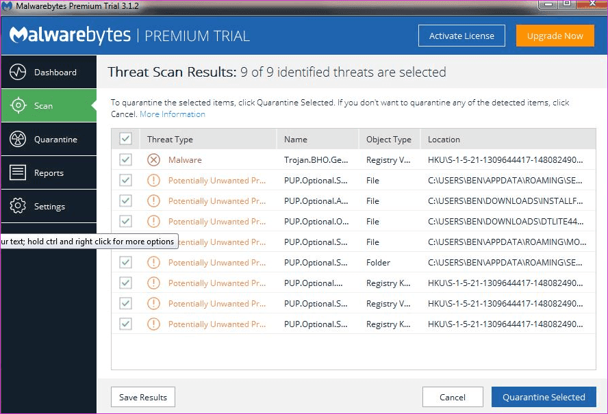 Используйте Malwarebytes для удаления угроз и других уловок 3