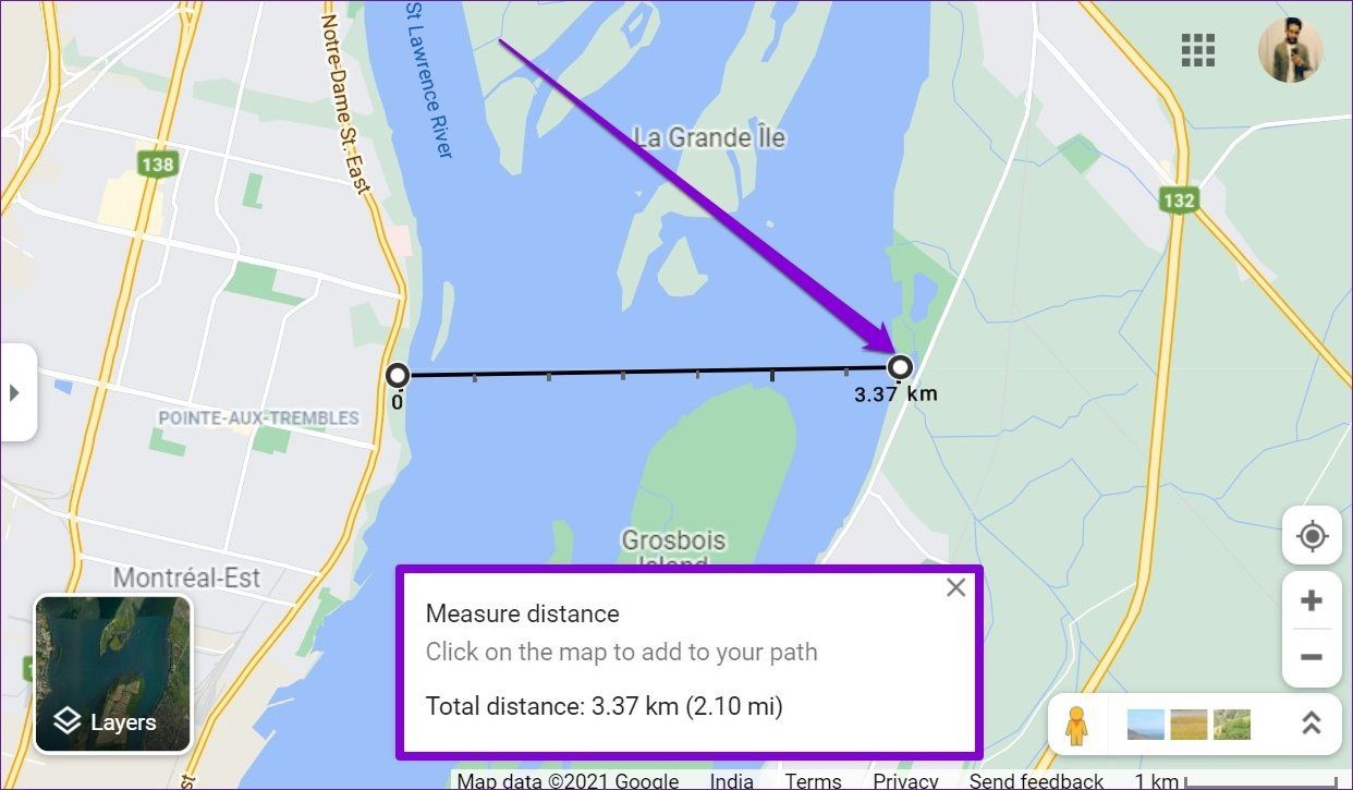 Измеряйте расстояние с помощью Google Maps на ПК