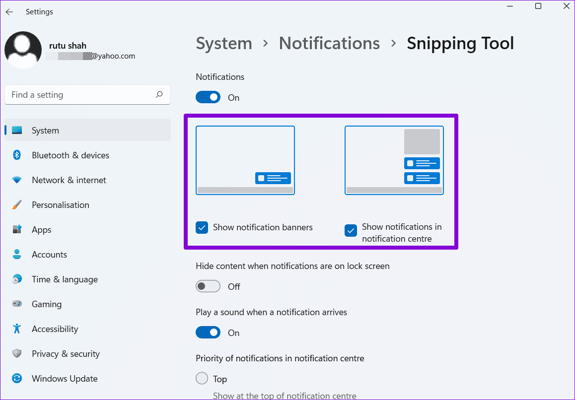 Показать или скрыть баннер уведомлений в Windows 11