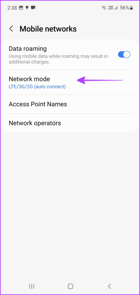 Выберите режим сети, чтобы включить 5G на Android.