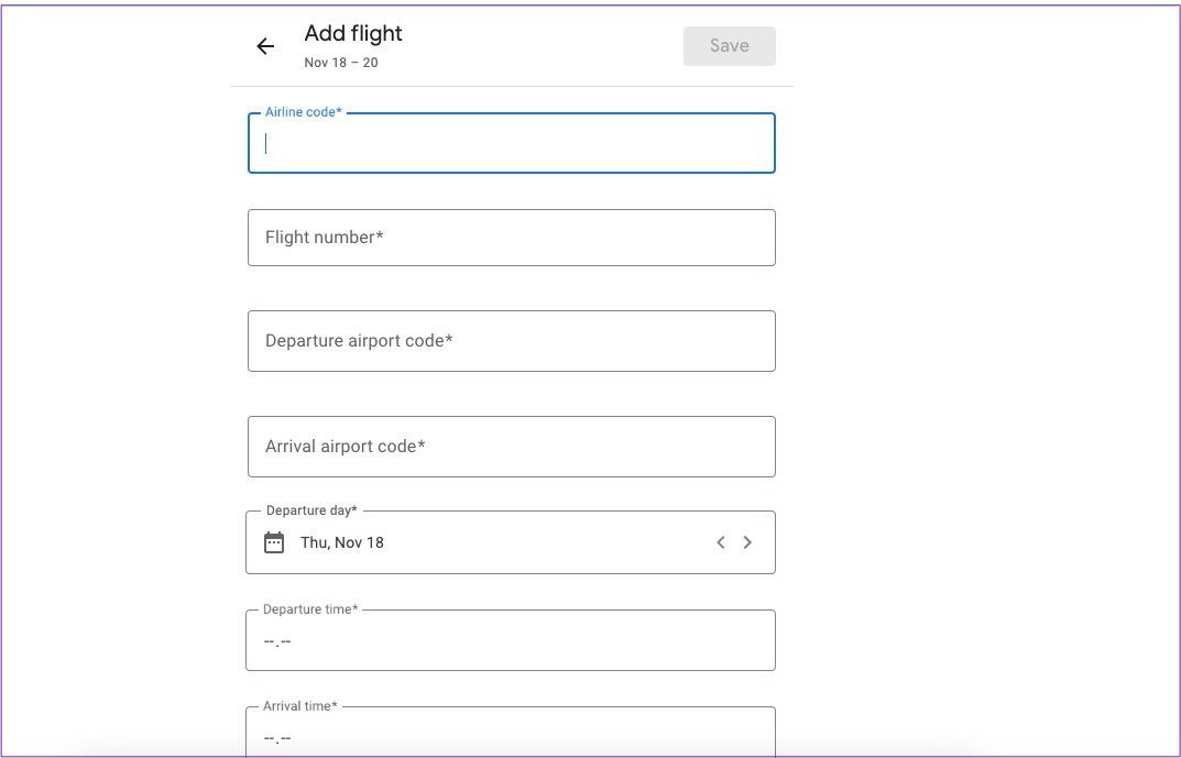 Добавить информацию о рейсе Google Travel