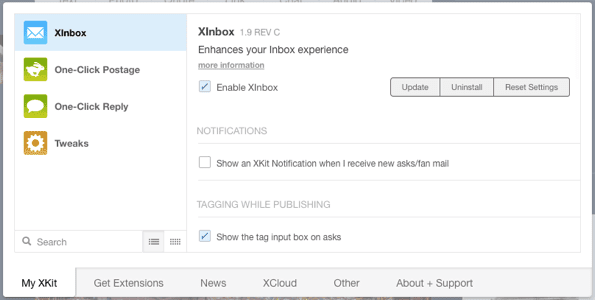 Панель управления Xkit
