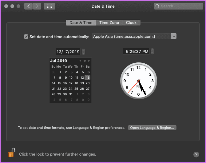 Изменение настроек системного времени в Safari Mac O