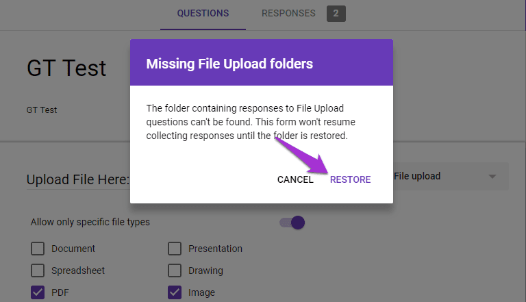 Как загрузить файлы в Google Forms 2