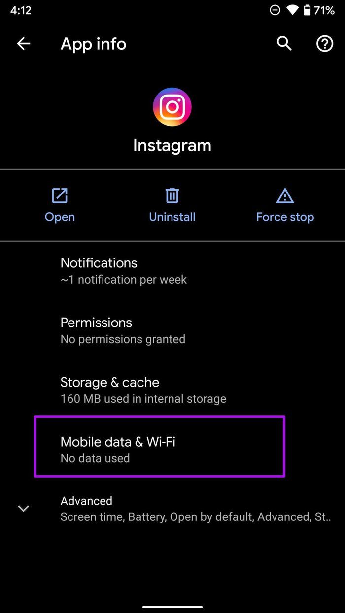 Откройте меню мобильных данных и Wi-Fi