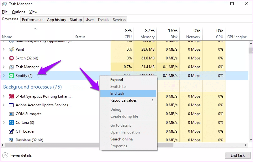 Завершить задачу в Windows