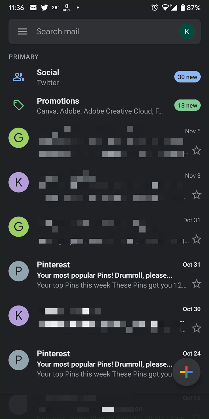 Темный режим не работает в Gmail и Google Apps 9