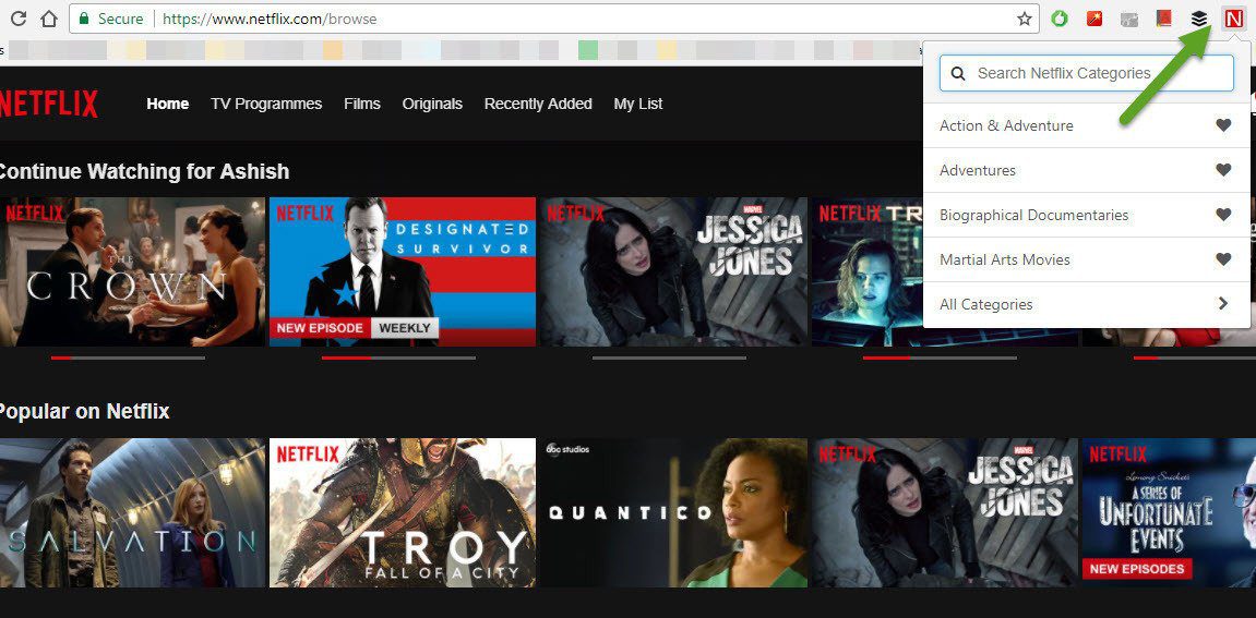 Быстрый доступ к скрытым категориям Netflix в Chrome 1