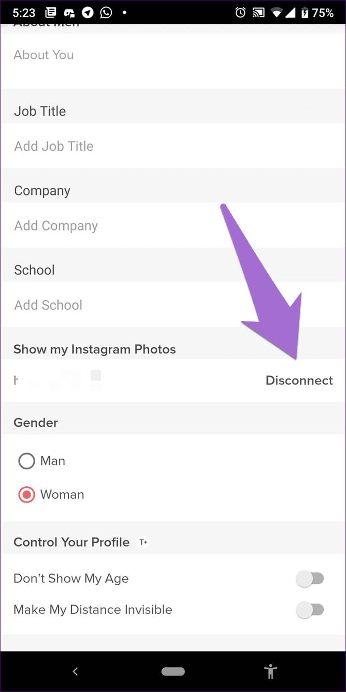 Tinder Отключение Instagram 3