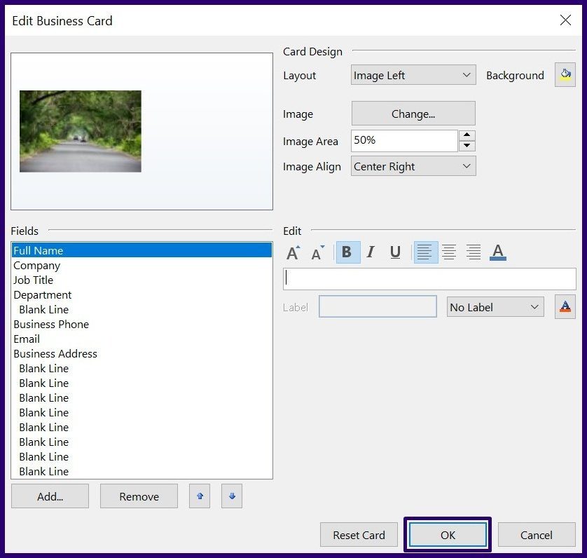 Как создавать и использовать визитки в Outlook шаг 12