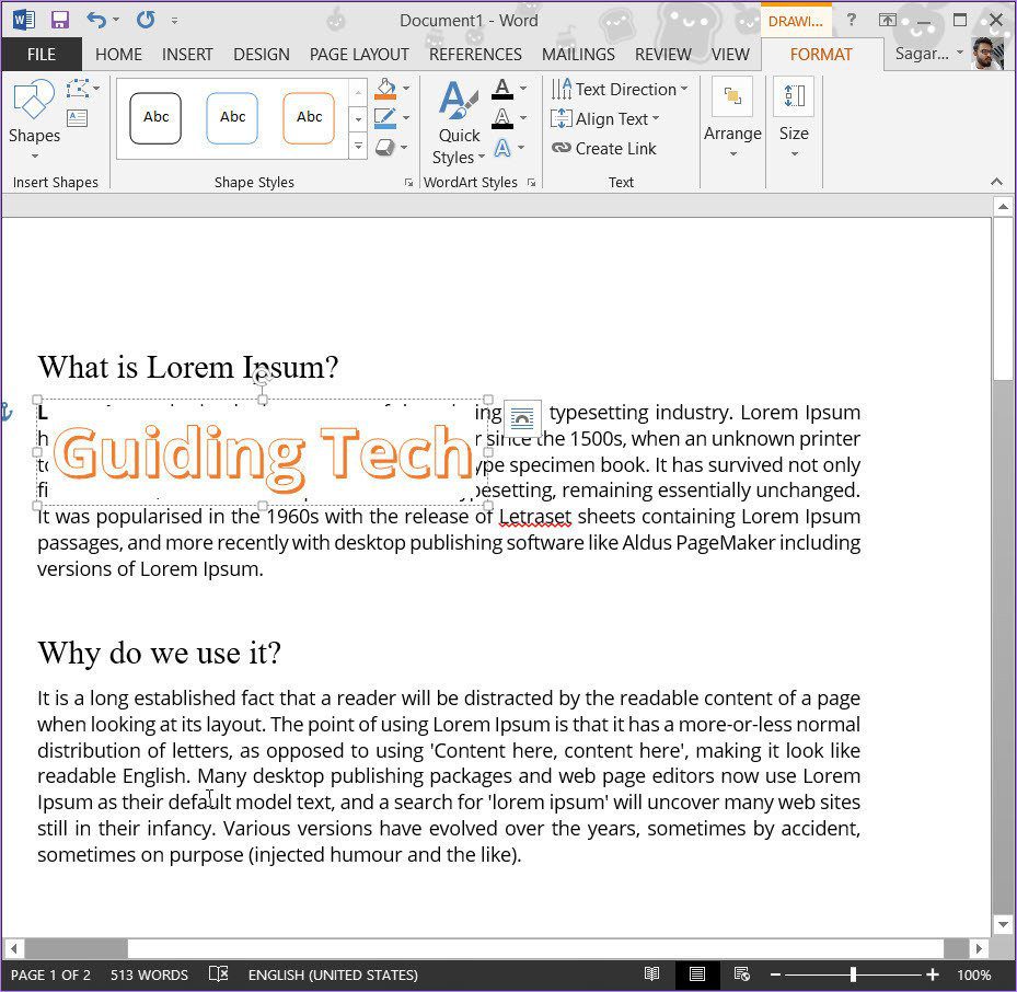 WordArt MS Word пример