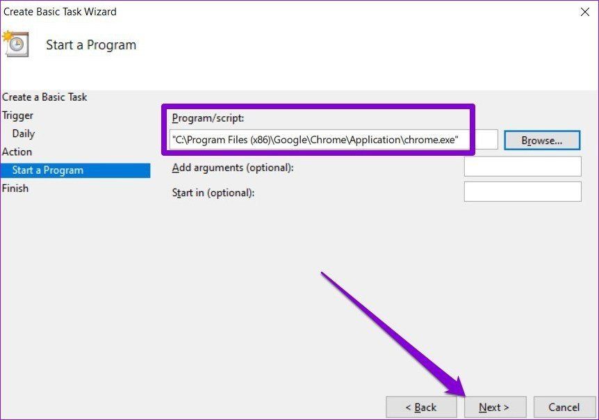 Запланировать запуск Chrome