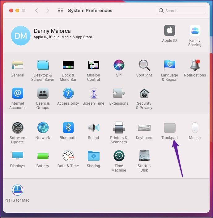 Mac нажмите настройки трекпада
