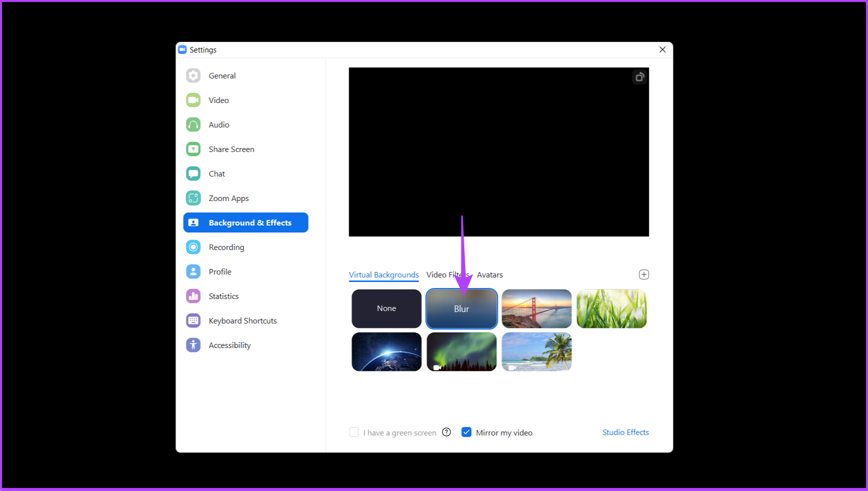 Синяя опция при вызове Zoom Windows