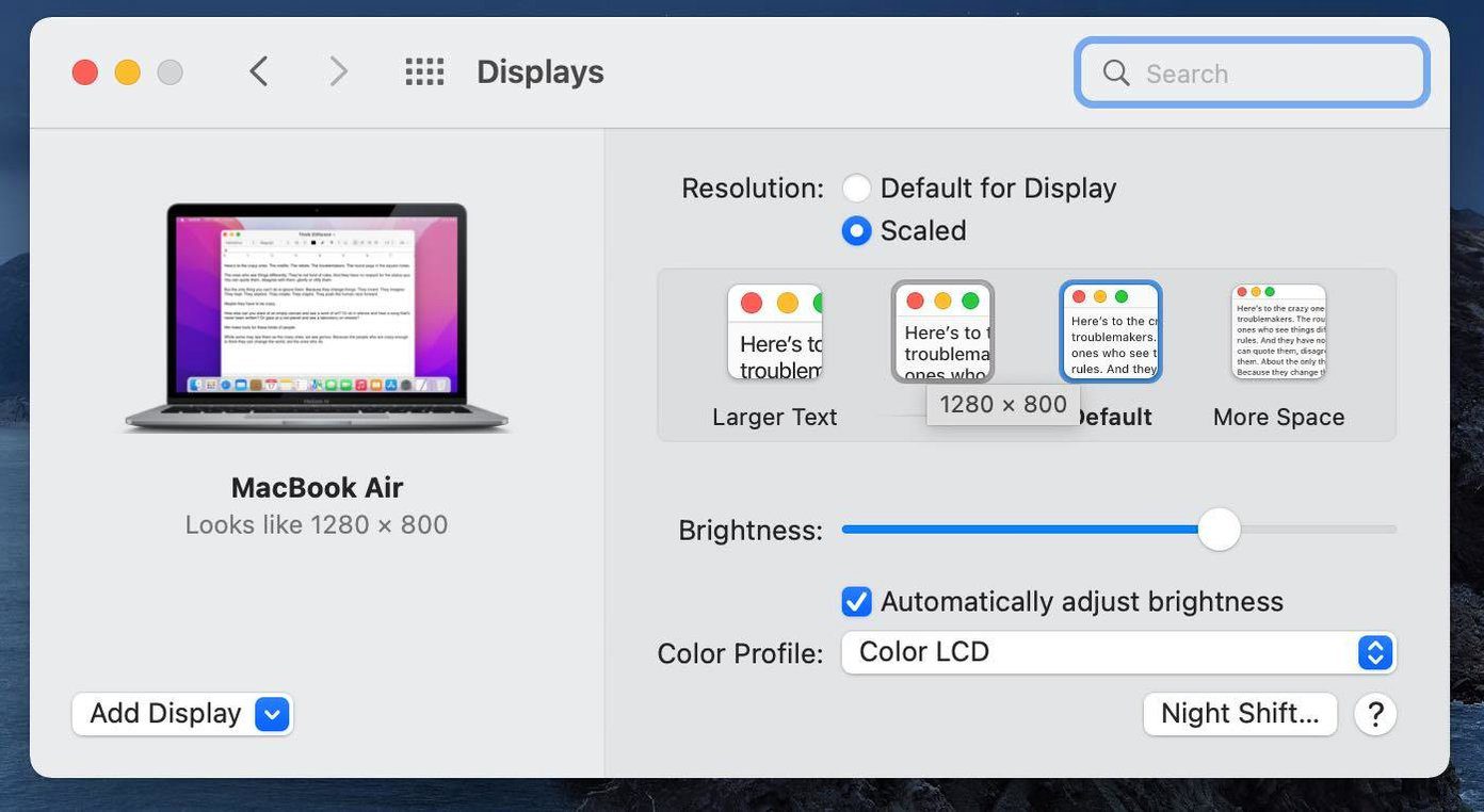 Изменить разрешение экрана на Mac