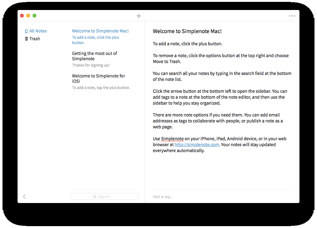 Синхронизация заметок приложения Simplenote для Mac