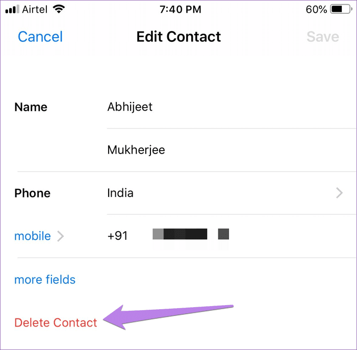 Удалить контакт WhatsApp 2