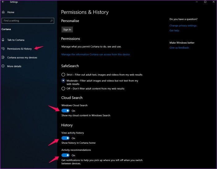 Настройки конфиденциальности Windows 10 2