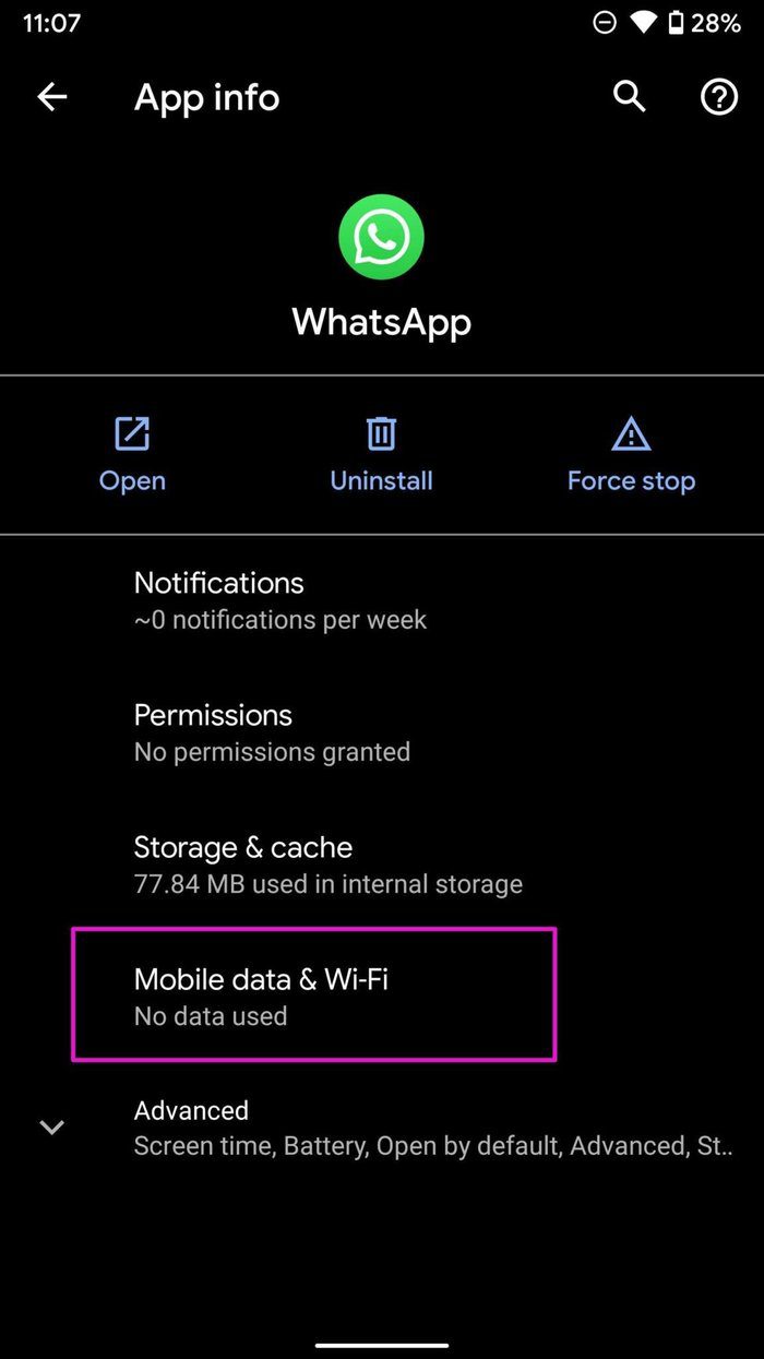 Откройте меню мобильных данных и Wi-Fi