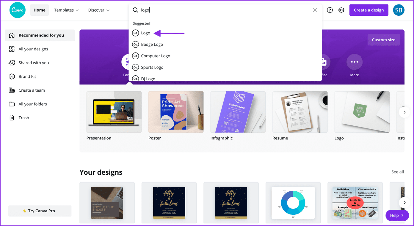 Canva создает логотип шаг 1