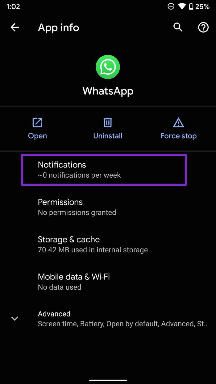 Выберите уведомления WhatsApp