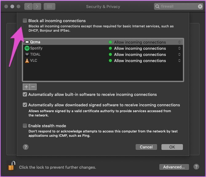 Шаг 4. Настройки брандмауэра. Проверьте Safari macOS.