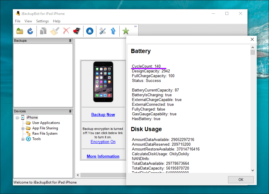 Проверьте циклы зарядки iPhone 3