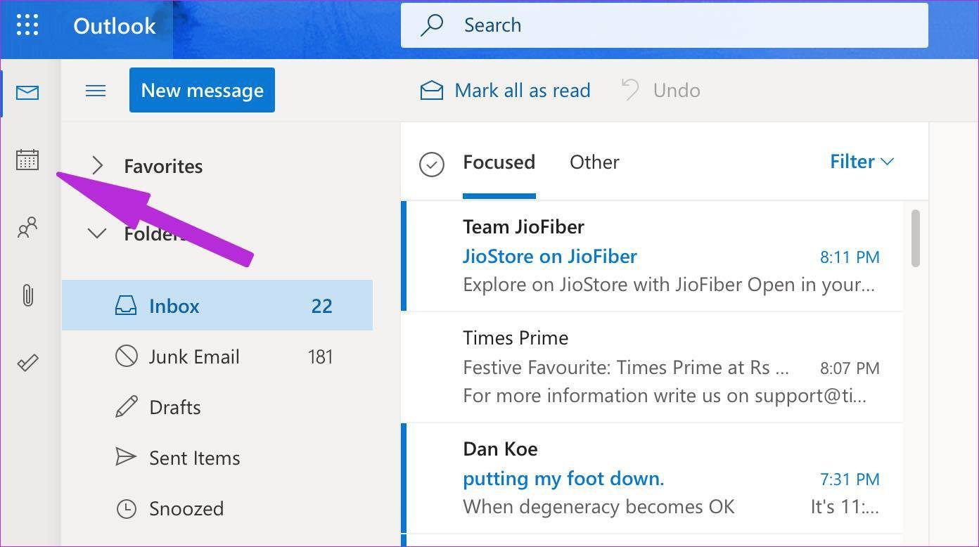 Открыть календарь Outlook в Интернете