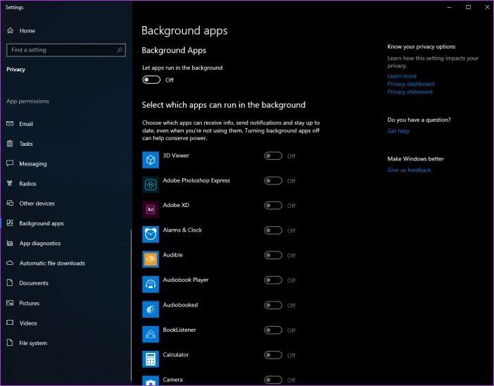 Настройки конфиденциальности Windows 10 9