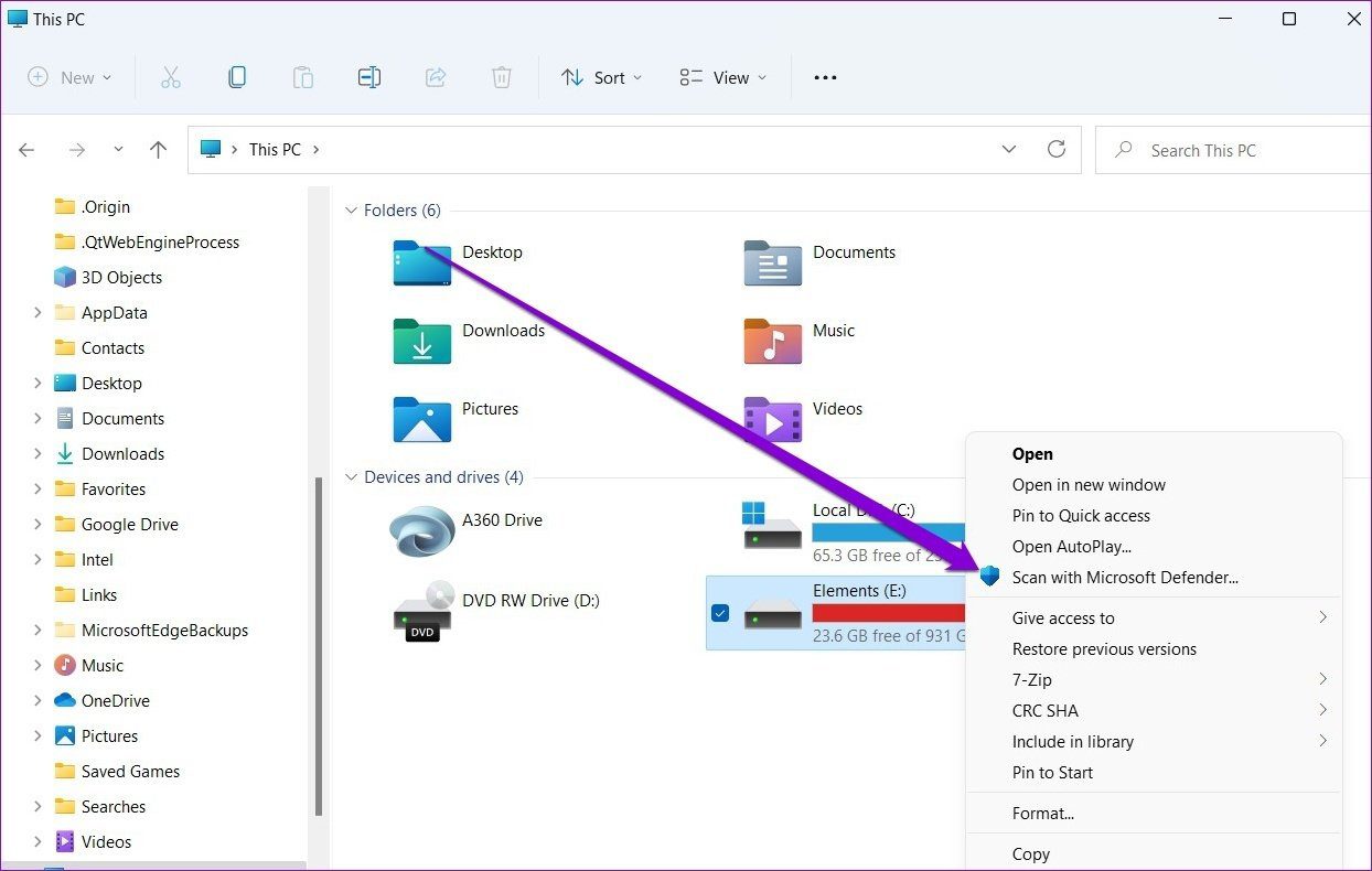 Сканировать диск с помощью Microsoft Defender
