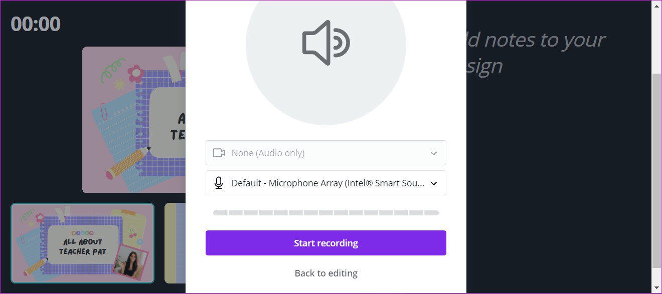 Как добавить голос за кадром в презентацию Canva 4