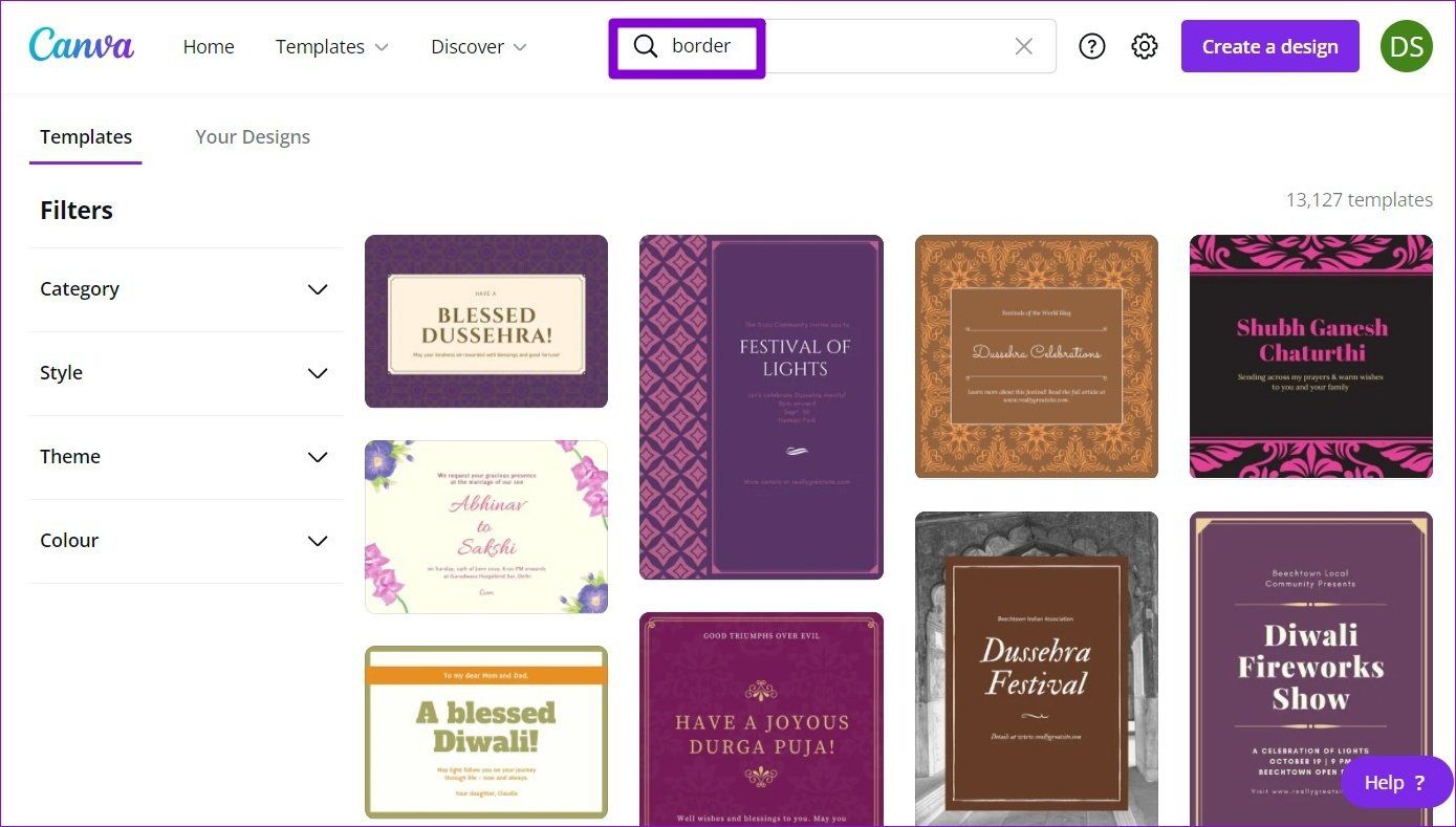 Поиск шаблонов Canva