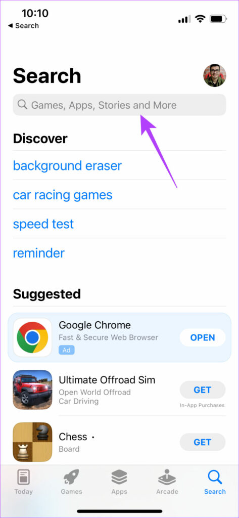 строка поиска в App Store