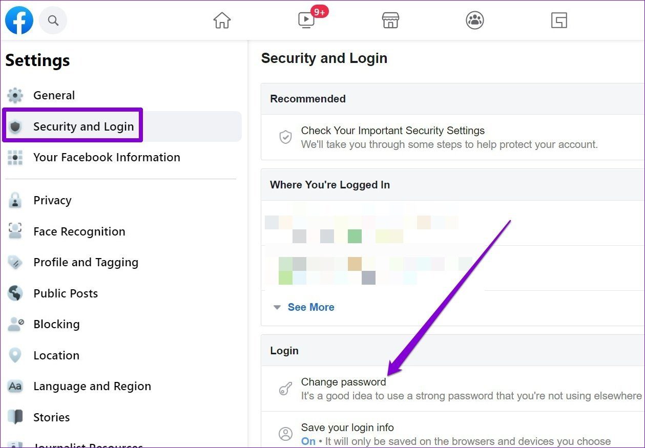 Изменить пароль Facebook